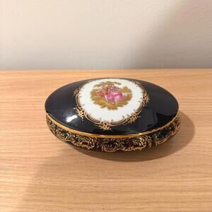 Vintage 22k Limoges Castel France Cobalt Blue Porcelain Trinket Box